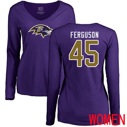 Baltimore Ravens Purple Women Jaylon Ferguson Name and Number Logo NFL Football #45 Long Sleeve T Shirt